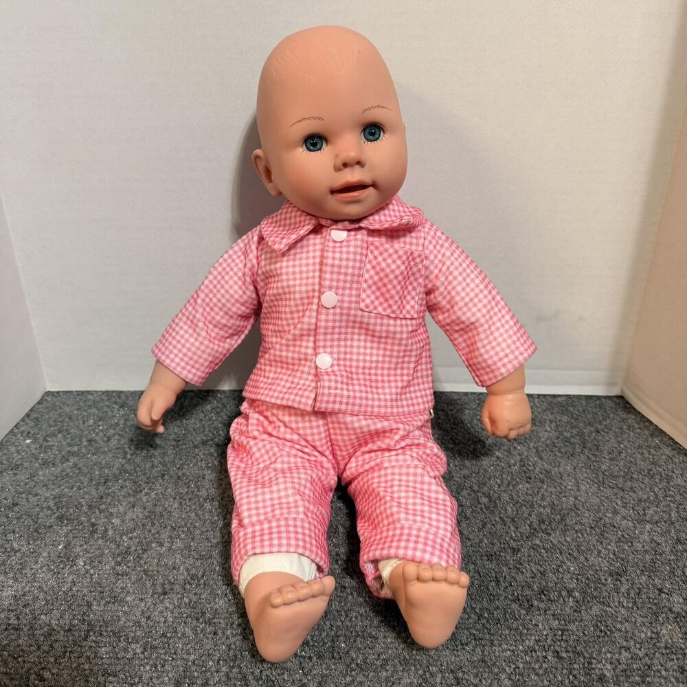 Kingstate Baby Doll 17 Inch Soft Body Blue Eyes Pink Gingham Pajamas Outfit